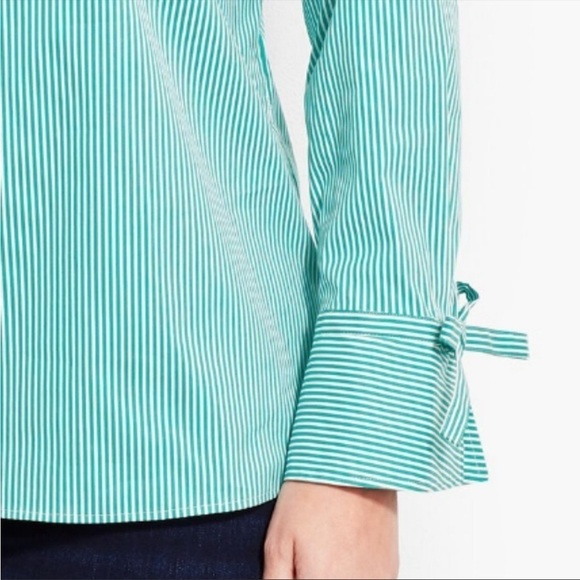 Talbots Poplin Popover Green White Striped Top Sz S - Picture 2 of 13